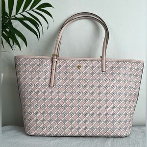 TORY BURCH GEO LOGO TOP ZIP TOTE